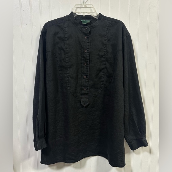 Lauren Ralph Lauren Tops - Lauren Ralph Lauren LRL Linen Bib Front Popover Top 20W Long Sleeve Lagenlook